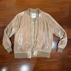Madewell Shimmering Velvet Bomber Jacket in Light Pink